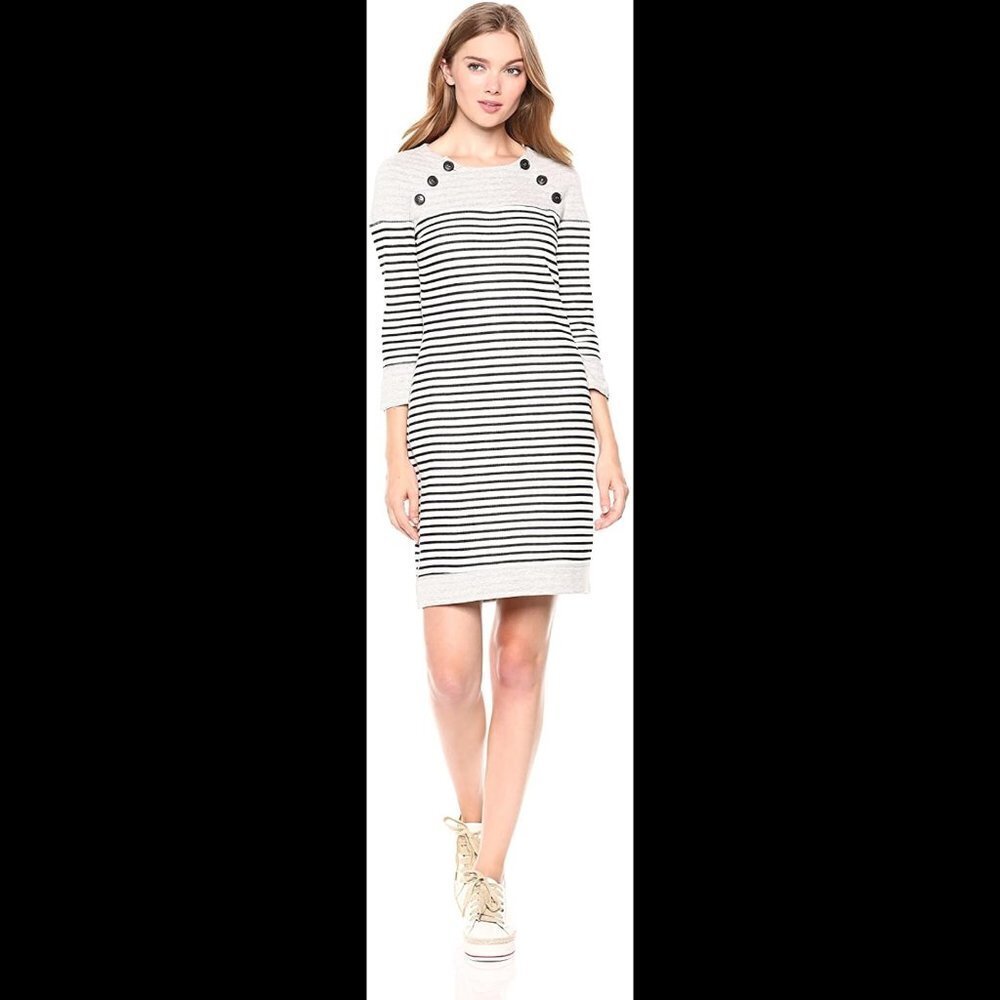 Three Dots Solid And Stripe Dress Button Front - image 3